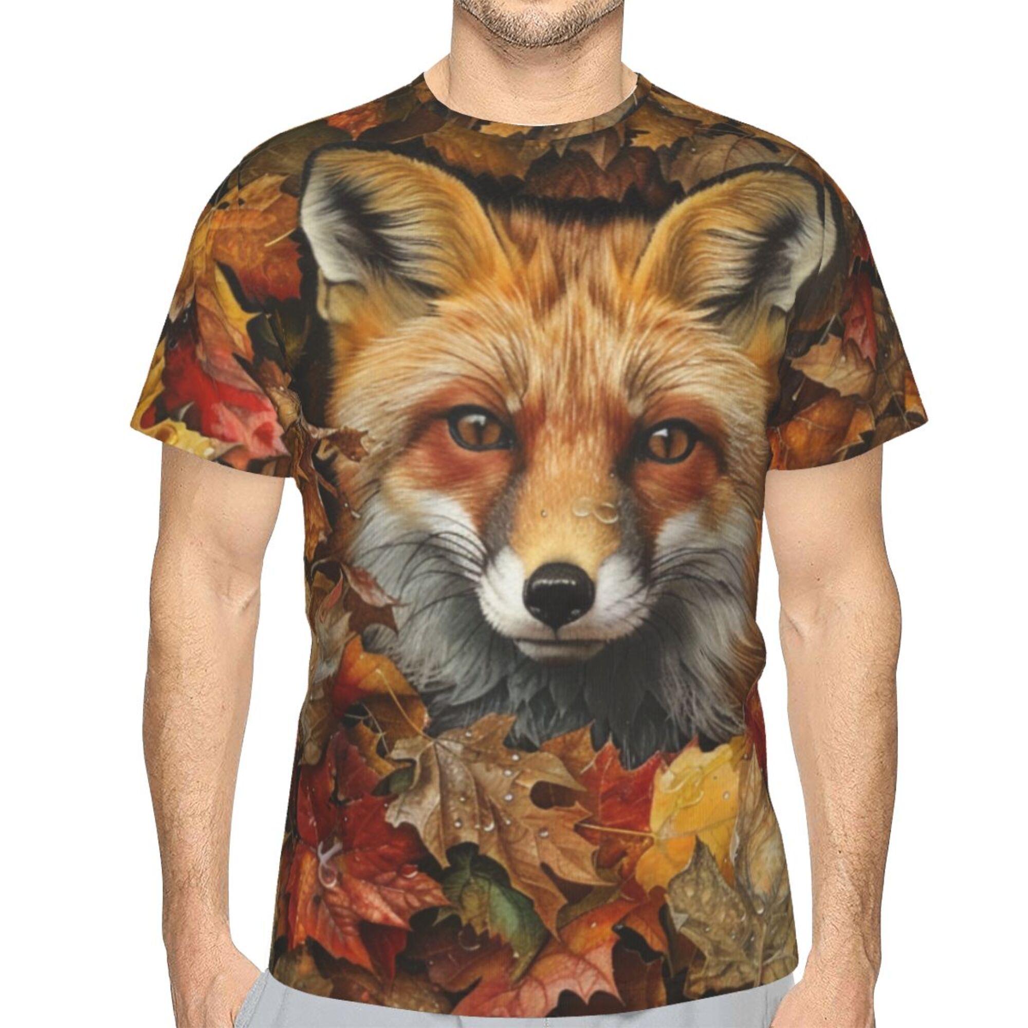 Autumn Red Fox with Leaves Short Sleeve T-Shirt
