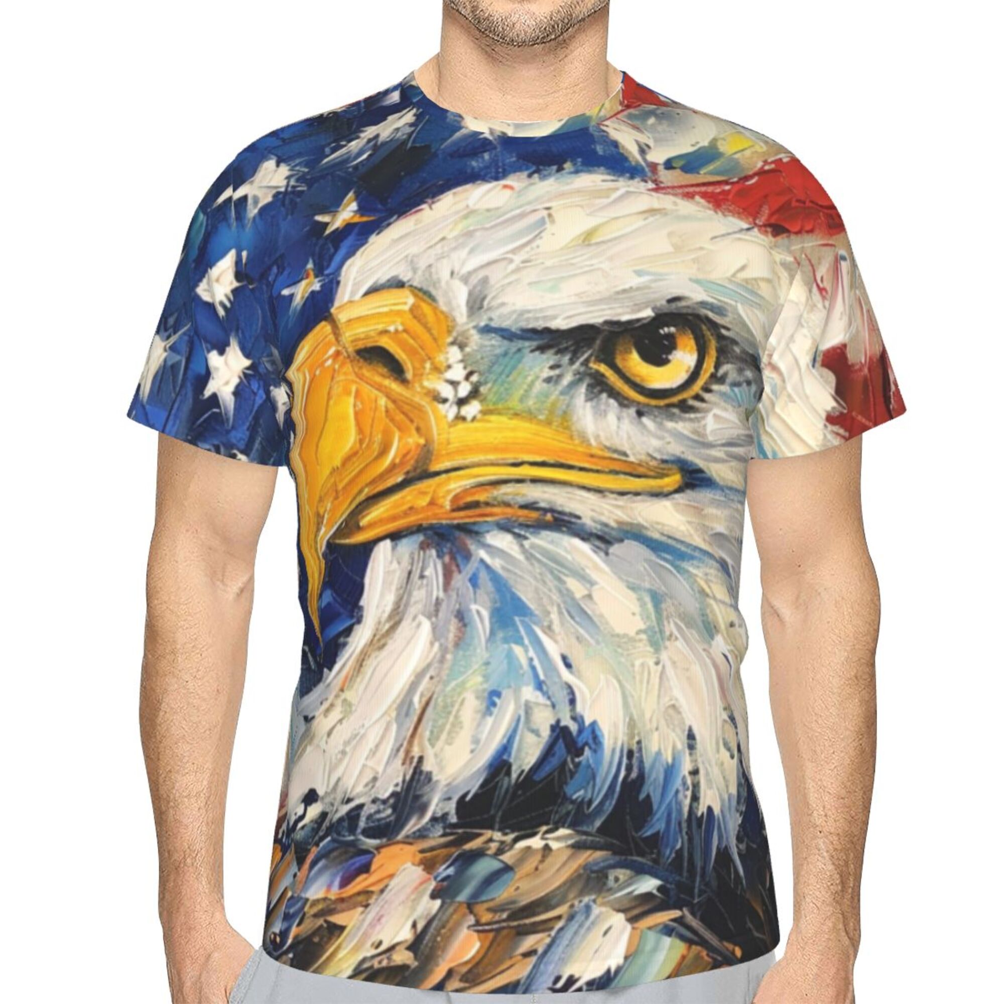 American Flag Eagle Painting Style Short Sleeve T-Shirt