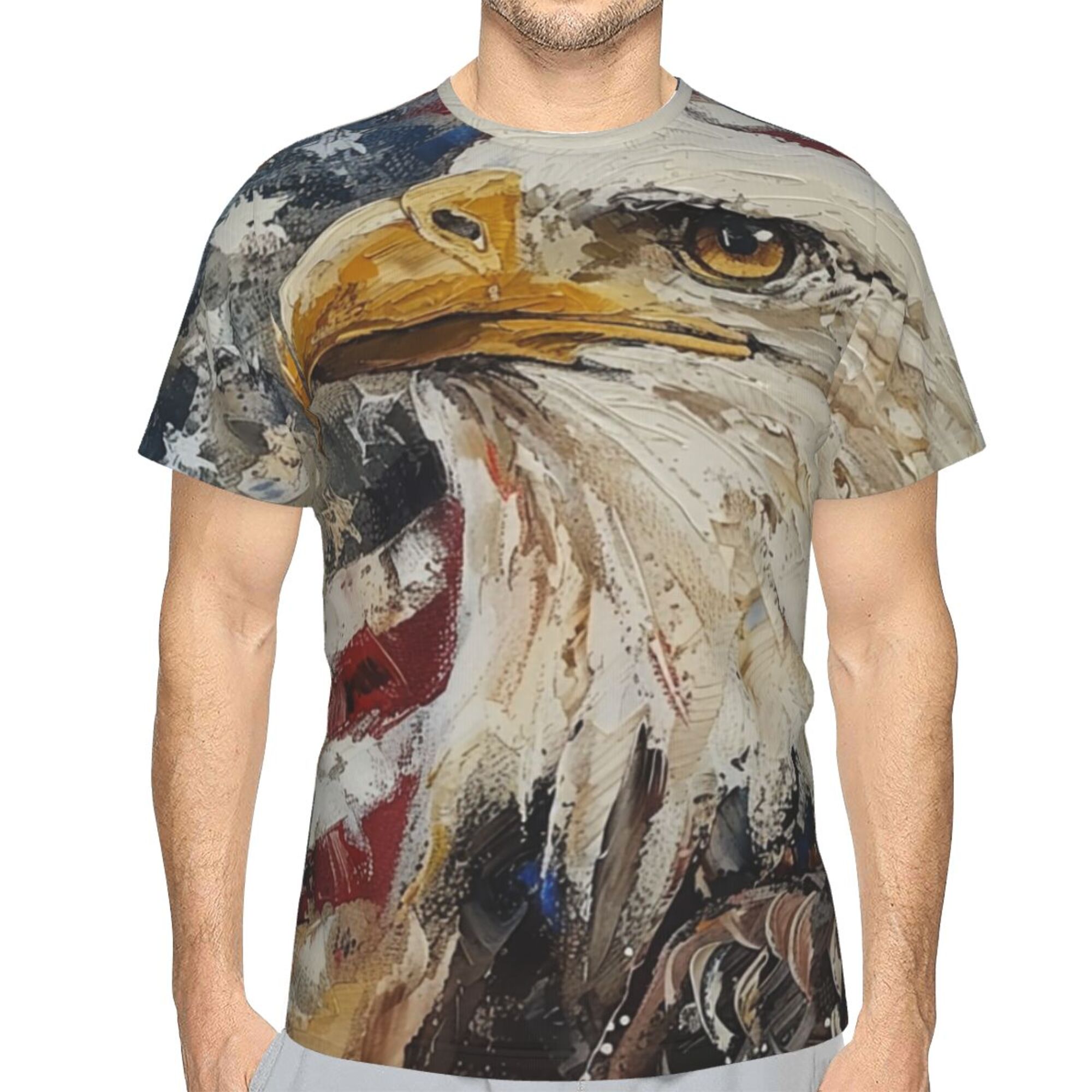 Eagle and Flag Painting Style Short Sleeve T-Shirt