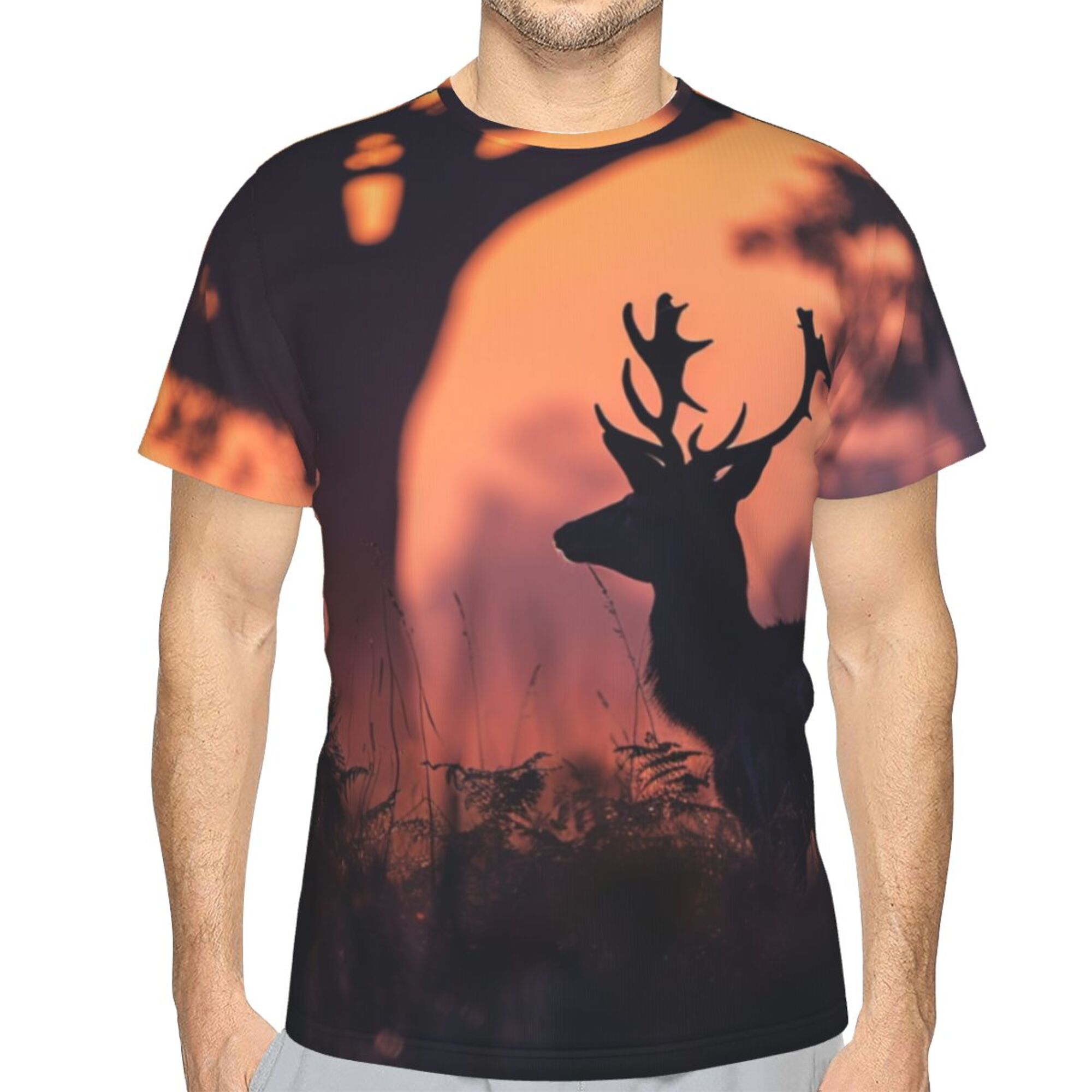 Men's Sunset Silhouette Deer Graphic T-Shirt