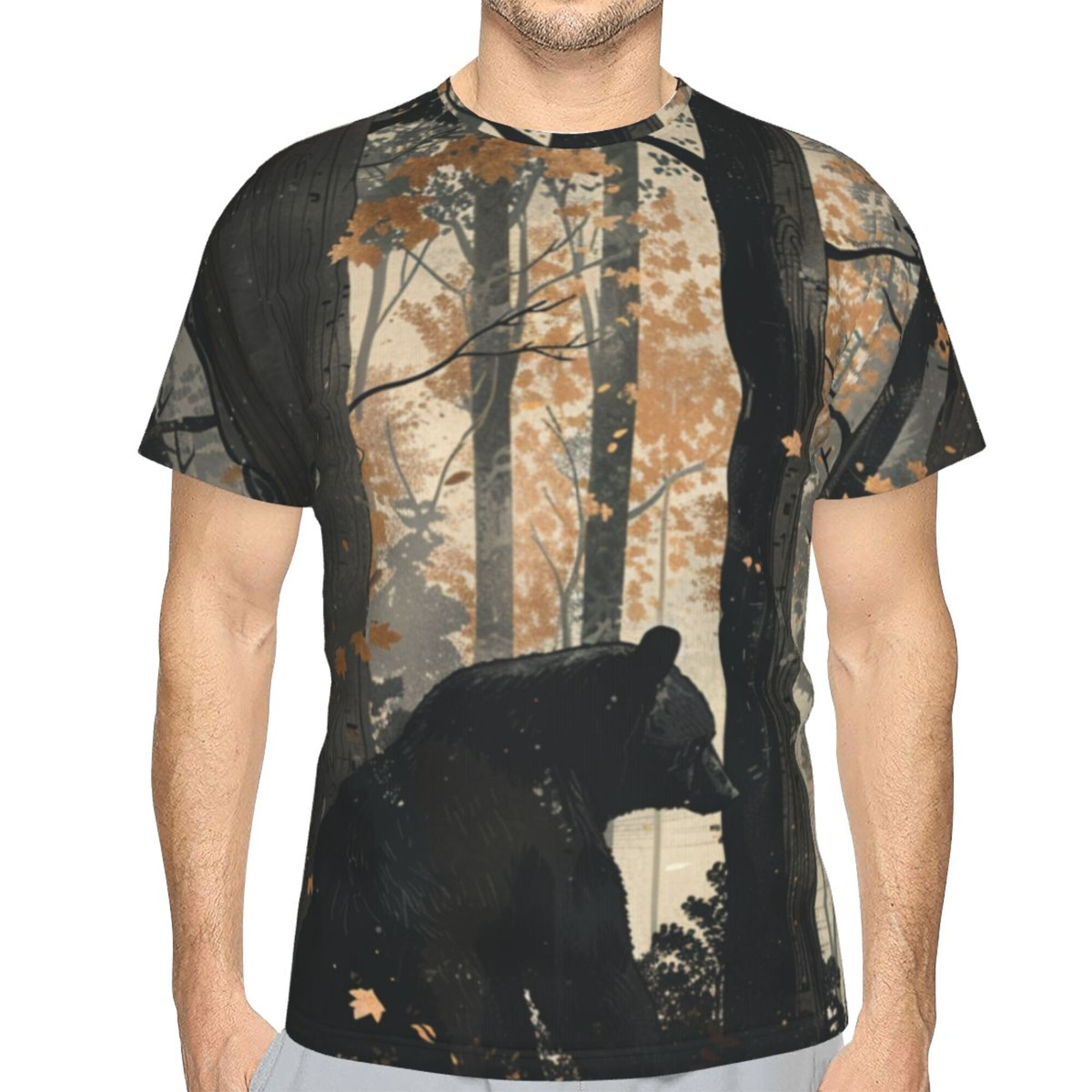 Men's Autumn Forest Bear Graphic T-Shirt