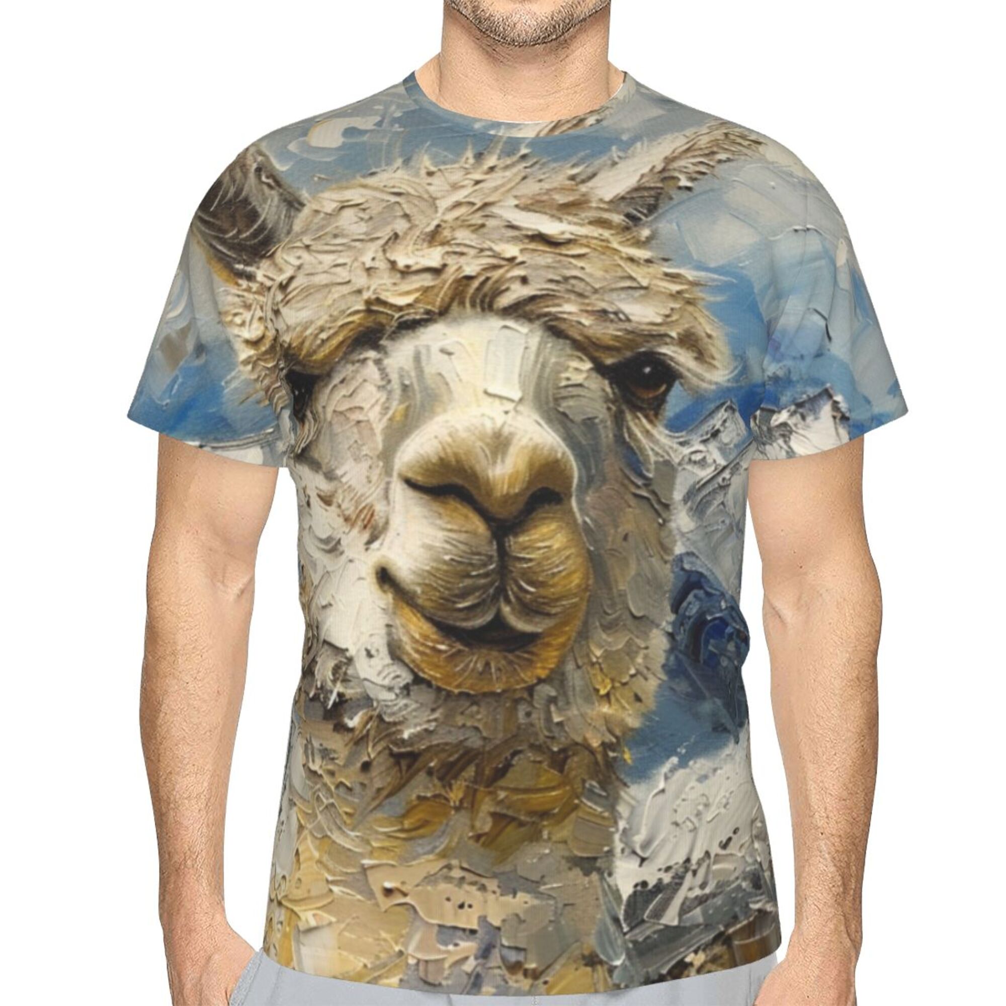 Men's Oil Painting Style Llama Graphic T-Shirt