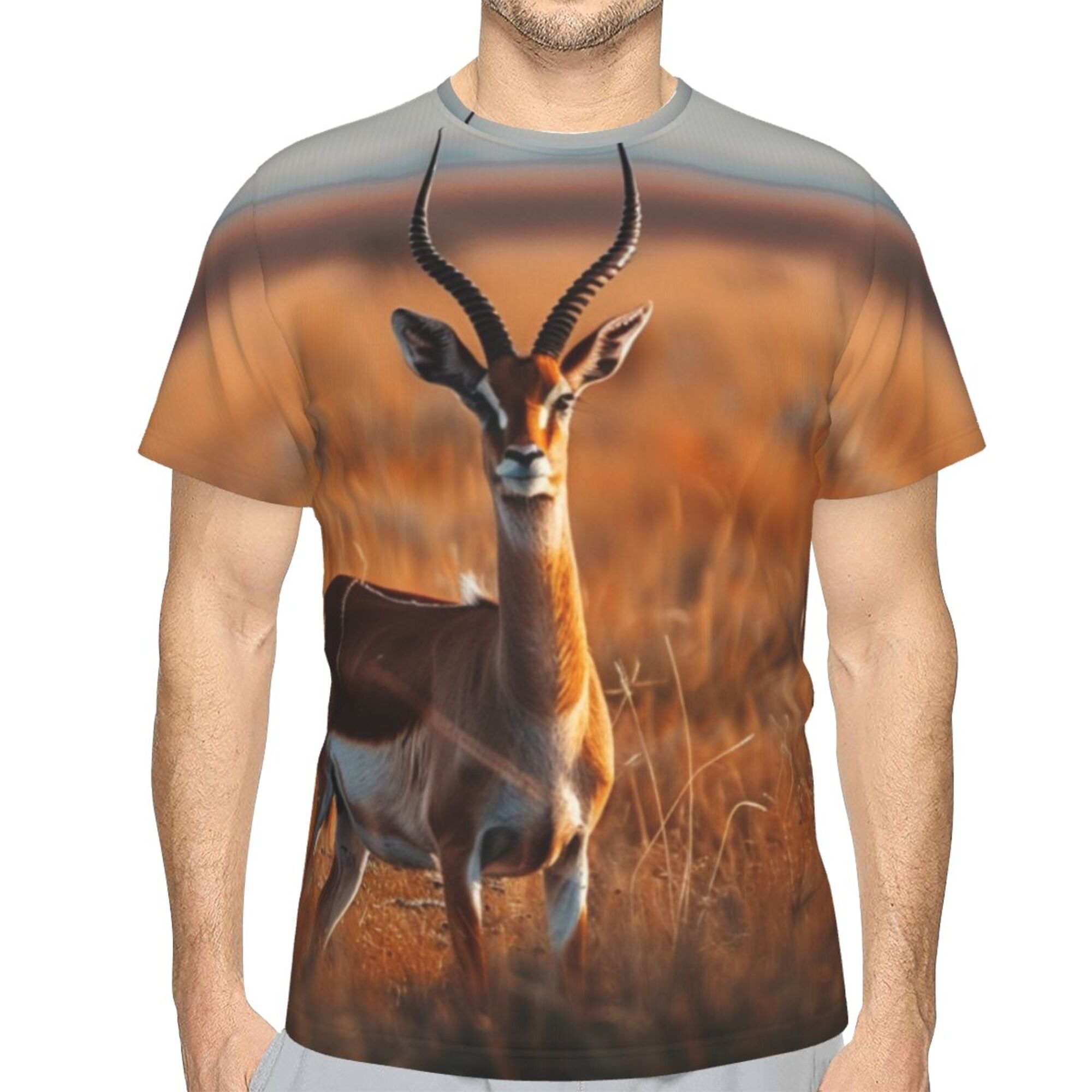Yellow-Brown Full Photo Print Antelope T-Shirt