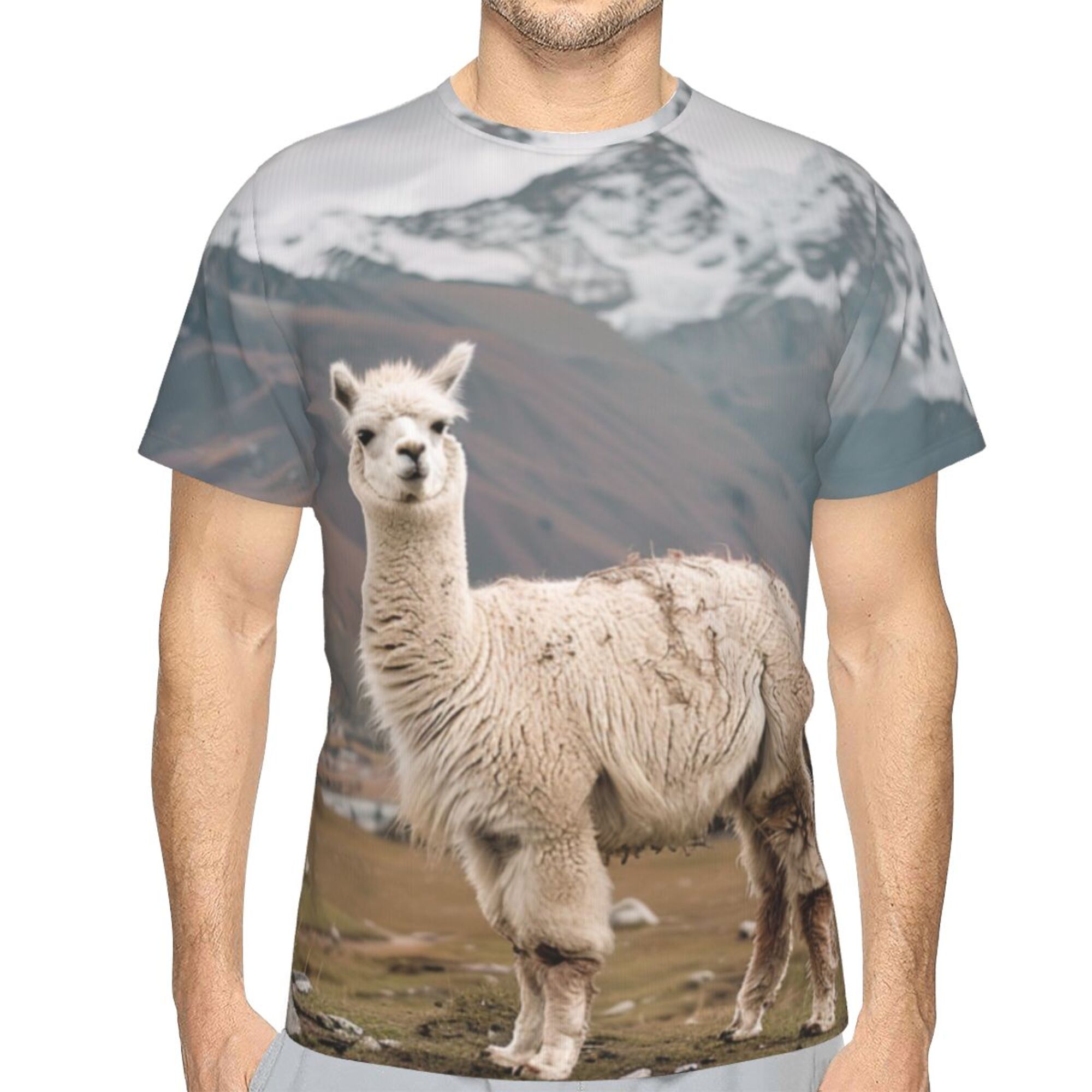 Full Print White Llama Photo T-Shirt