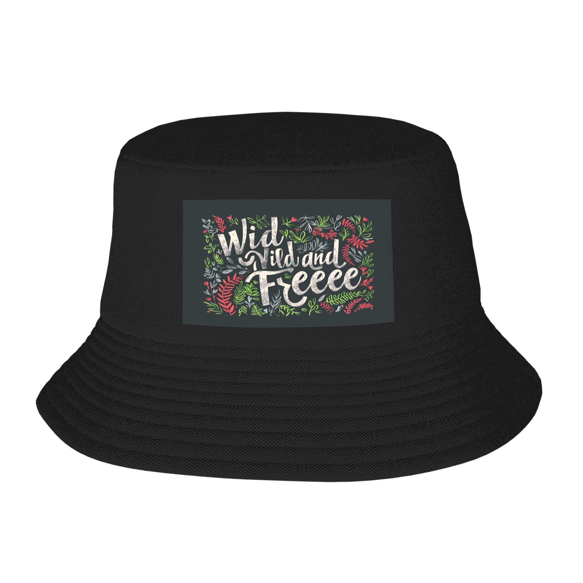 Letter Print Black Bucket Hat