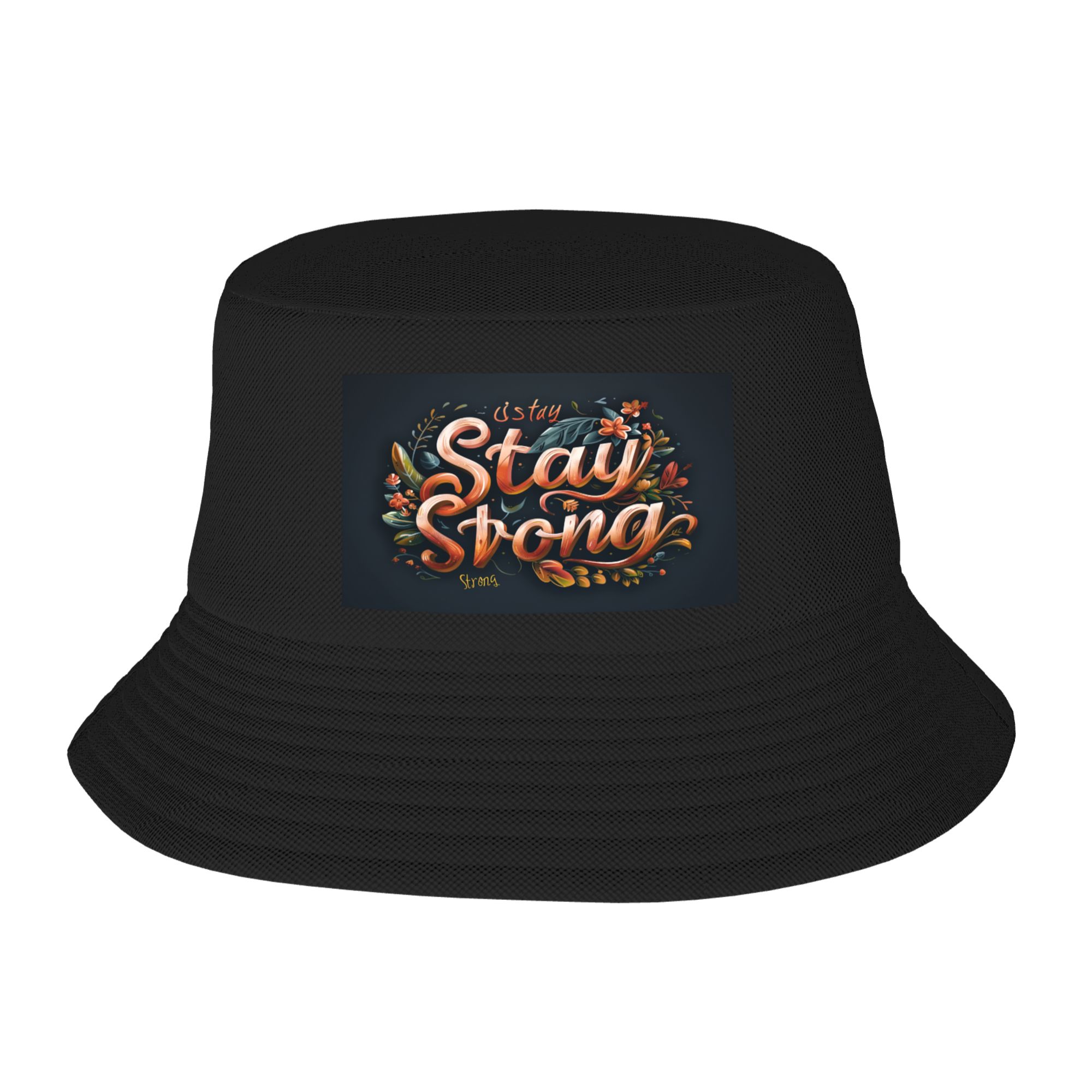 "Stay Strong"Letter Print Black Bucket Hat